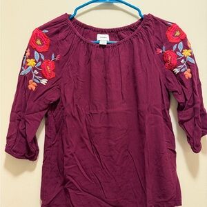 Old Navy Deep Berry Embroidered Shoulder Peasant Top